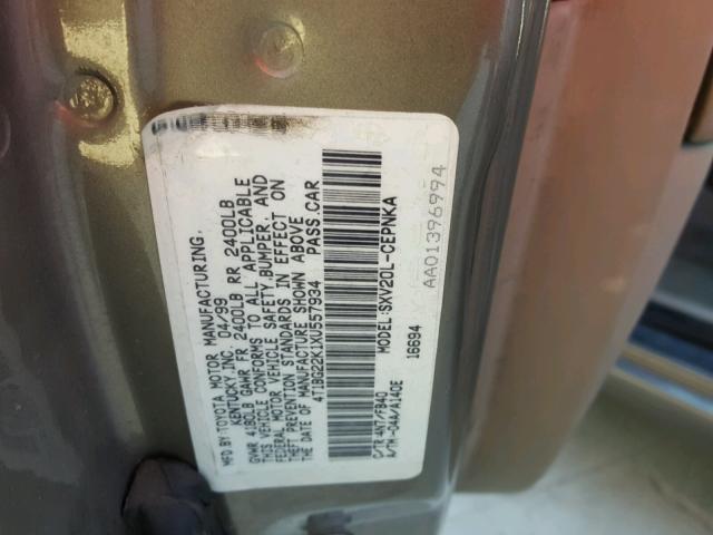 4T1BG22K1XU557934 - 1999 TOYOTA CAMRY CE GOLD photo 10