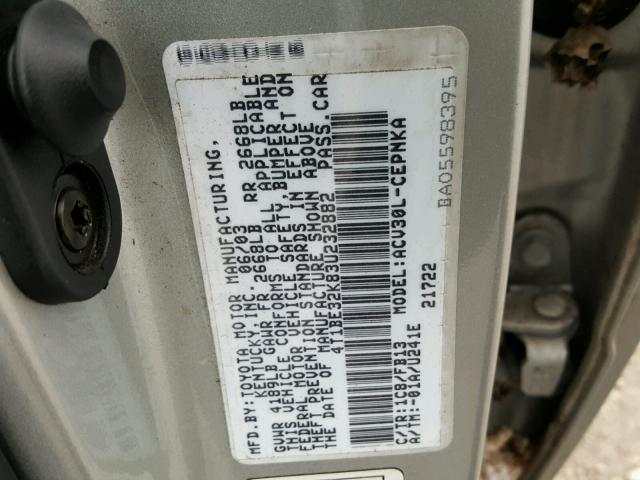 4T1BE32K83U232882 - 2003 TOYOTA CAMRY LE GRAY photo 10