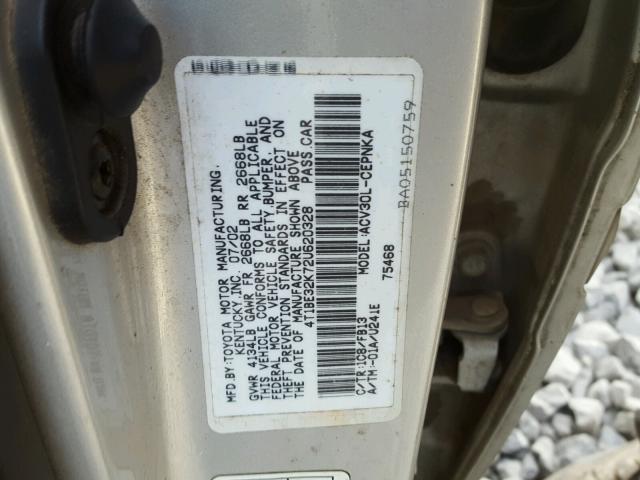 4T1BE32K72U620328 - 2002 TOYOTA CAMRY LE SILVER photo 10