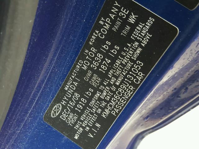 KMHCM36C89U131053 - 2009 HYUNDAI ACCENT GS BLUE photo 10