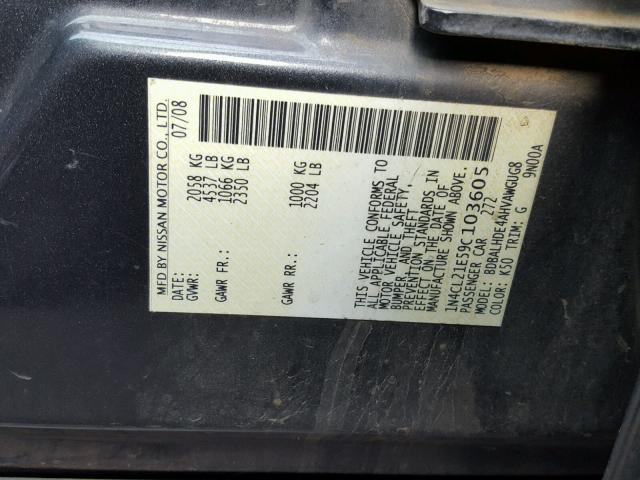 1N4CL21E59C103605 - 2009 NISSAN ALTIMA HYB CHARCOAL photo 10