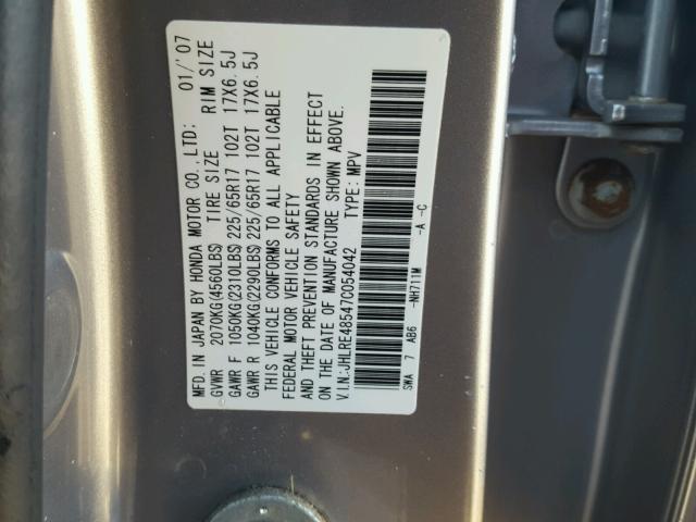 JHLRE48547C054042 - 2007 HONDA CR-V EX SILVER photo 10