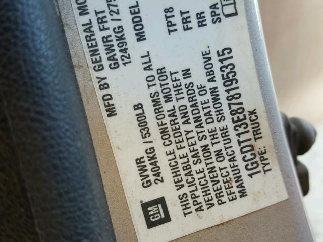 1GCDT13E878195315 - 2007 CHEVROLET COLORADO SILVER photo 10