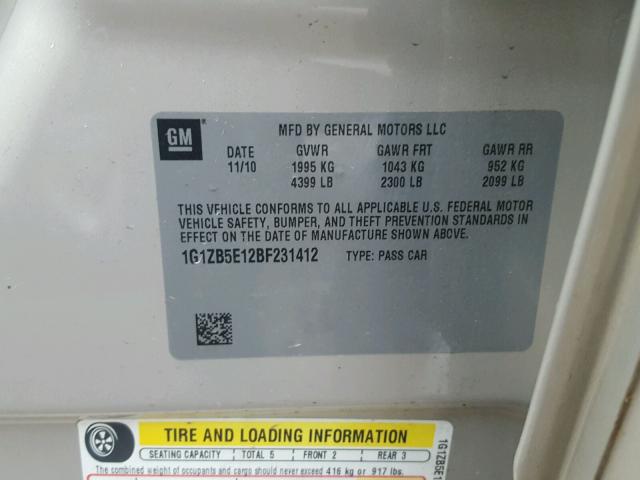 1G1ZB5E12BF231412 - 2011 CHEVROLET MALIBU LS Qəhvəyi foto 10