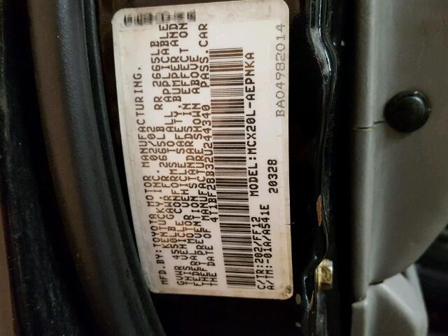 4T1BF28B32U244340 - 2002 TOYOTA AVALON XL BLACK photo 10