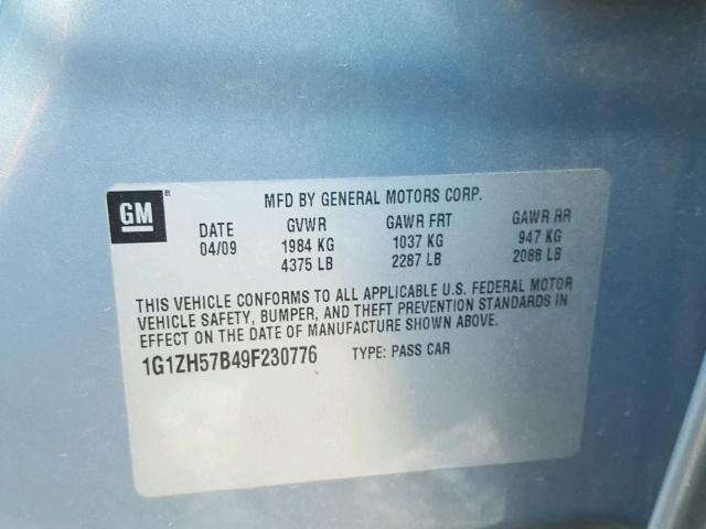 1G1ZH57B49F230776 - 2009 CHEVROLET MALIBU 1LT ლურჯი ფოტო 10