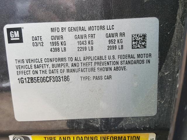 1G1ZB5E06CF303186 - 2012 CHEVROLET MALIBU LS Qara foto 10