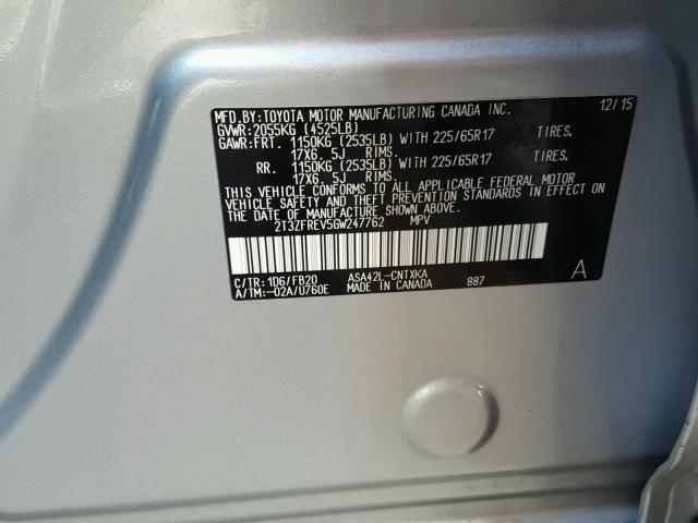 2T3ZFREV5GW247762 - 2016 TOYOTA RAV4 LE Gümüş foto 10