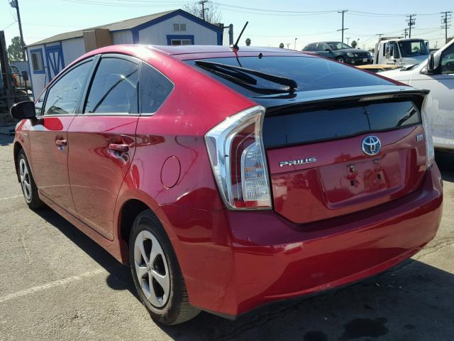JTDKN3DU7D5698141 - 2013 TOYOTA PRIUS 红色 照片 3