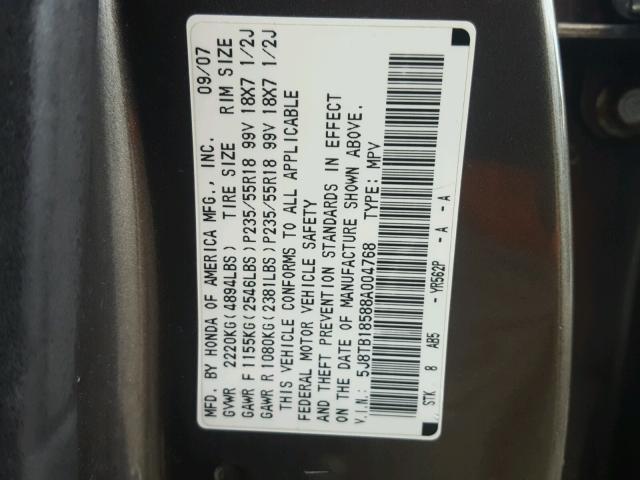 5J8TB18588A004768 - 2008 ACURA RDX TECHNO GRAY photo 10