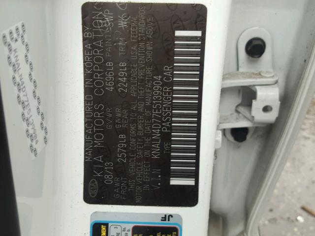 KNALN4D77E5139904 - 2014 KIA CADENZA PR WHITE photo 10