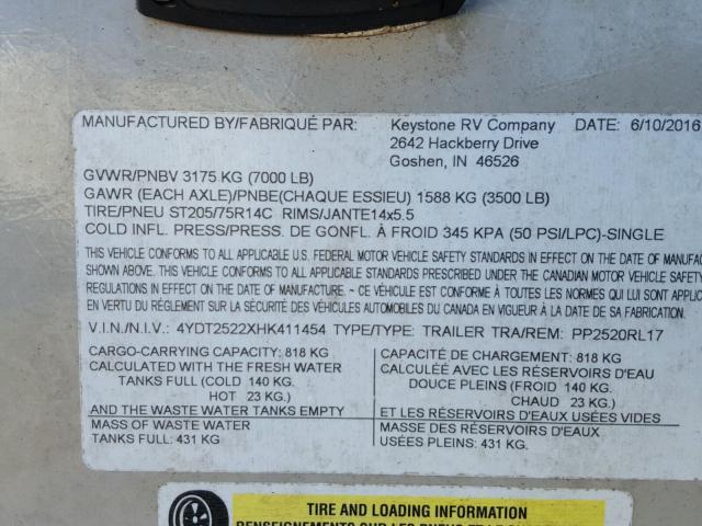 4YDT2522XHK411454 - 2017 KEYSTONE PASSPORT 棕色 照片 10