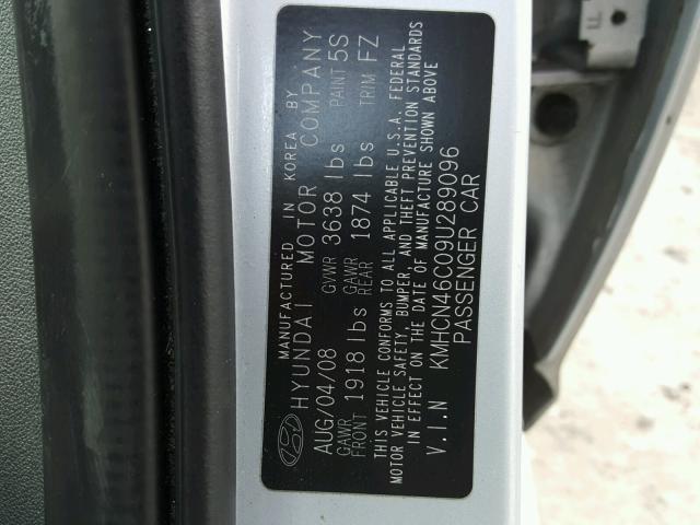 KMHCN46C09U289096 - 2009 HYUNDAI ACCENT GLS SILVER photo 10