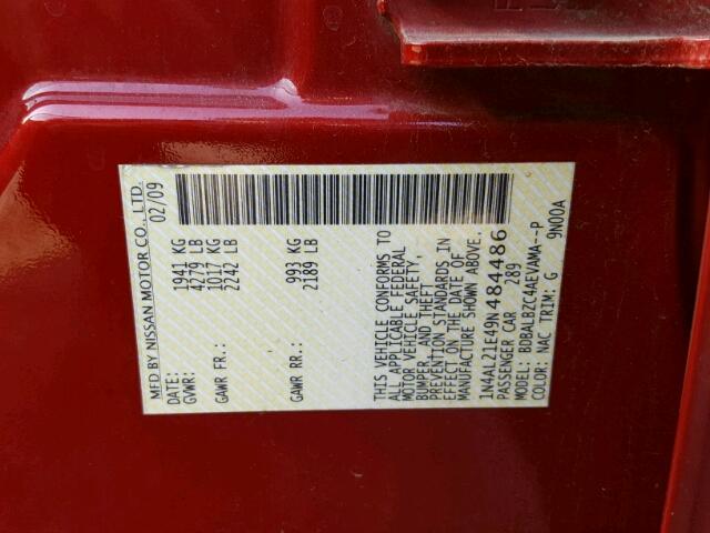 1N4AL21E49N484486 - 2009 NISSAN ALTIMA 2.5 RED photo 10