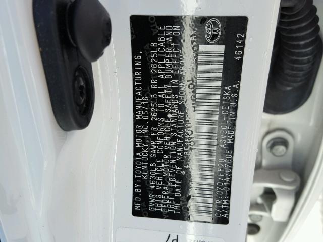 4T1BF1FK6GU262187 - 2016 TOYOTA CAMRY LE თეთრი ფოტო 10