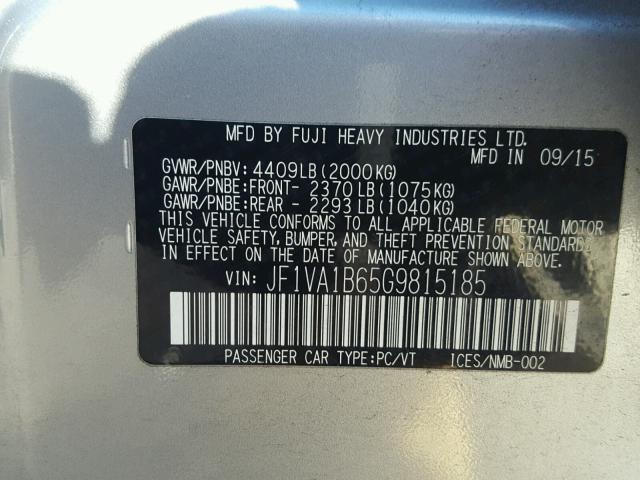 JF1VA1B65G9815185 - 2016 SUBARU WRX SILVER photo 10