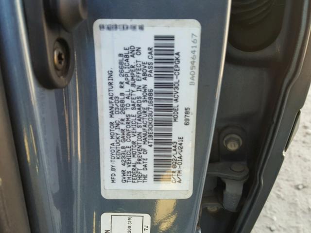 4T1BE30K03U716886 - 2003 TOYOTA CAMRY LE BLUE photo 10