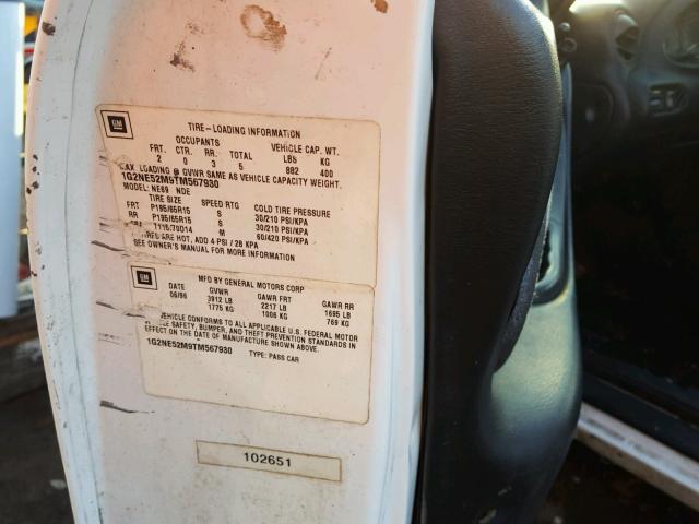 1G2NE52M9TM567930 - 1996 PONTIAC GRAND AM S WHITE photo 10