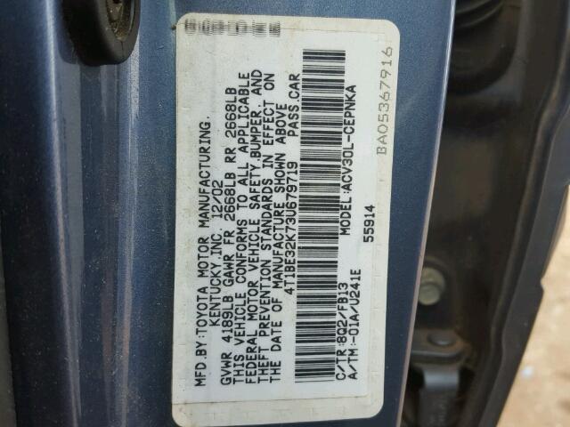 4T1BE32K73U679719 - 2003 TOYOTA CAMRY LE BLUE photo 10