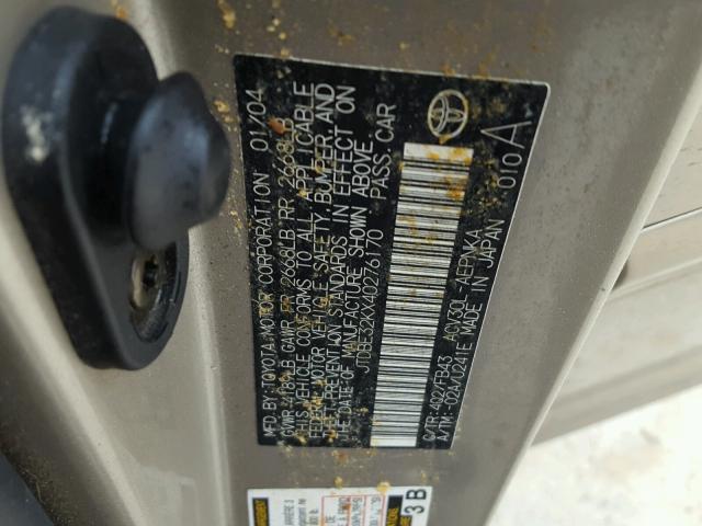 JTDBE32KX40276170 - 2004 TOYOTA CAMRY LE ბეჟი ფოტო 10