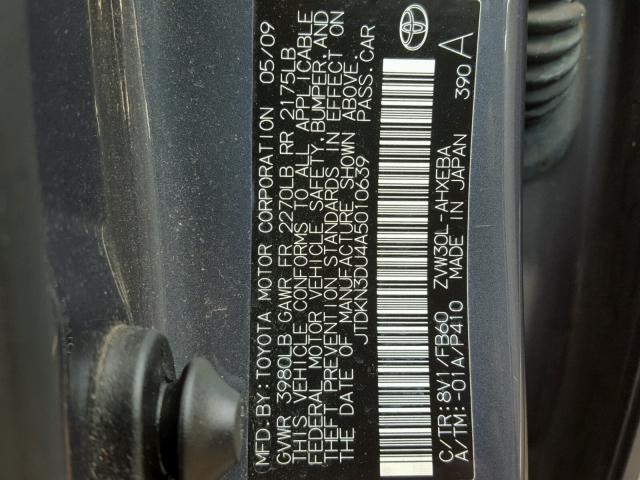 JTDKN3DU4A5010639 - 2010 TOYOTA PRIUS CHARCOAL photo 10