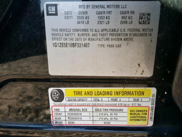 1G1ZE5E18BF331487 - 2011 CHEVROLET MALIBU LTZ 黑色 照片 10