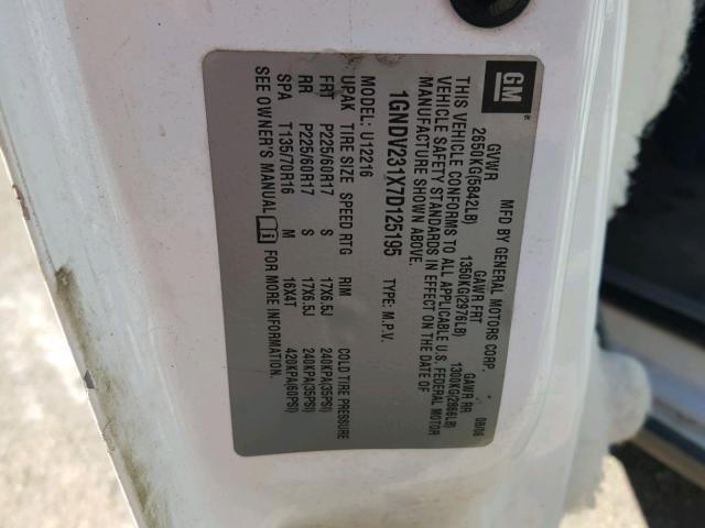 1GNDV231X7D125195 - 2007 CHEVROLET UPLANDER L 白色 照片 10