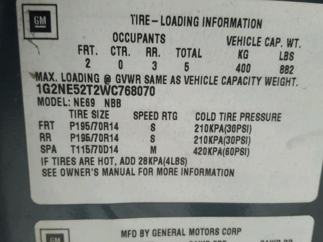 1G2NE52T2WC768070 - 1998 PONTIAC GRAND AM S მწვანე ფოტო 10