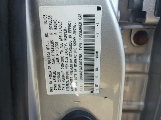 19UUA66246A007788 - 2006 ACURA 3.2TL SILVER photo 10