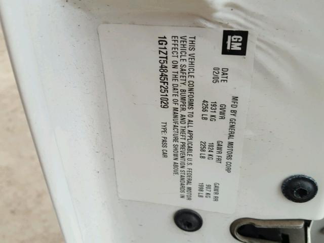 1G1ZT54845F251029 - 2005 CHEVROLET MALIBU LS 白色 照片 10