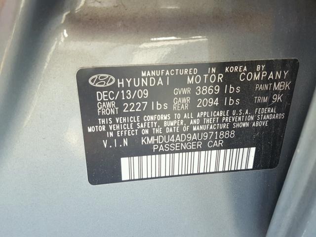 KMHDU4AD9AU971888 - 2010 HYUNDAI ELANTRA BL GRAY photo 10