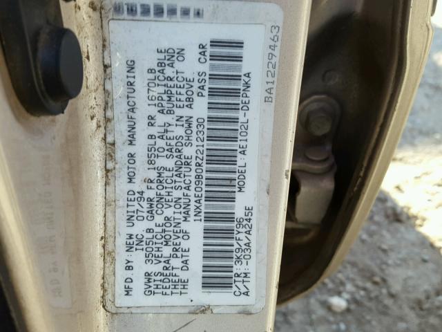 1NXAE09B0RZ212330 - 1994 TOYOTA COROLLA LE 米色 照片 10