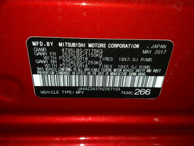 JA4AZ2A37HZ057103 - 2017 MITSUBISHI OUTLANDER RED photo 10