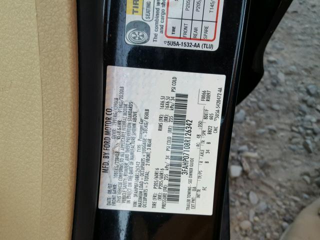 3FAHP07108R126342 - 2008 FORD FUSION SE BLACK photo 10