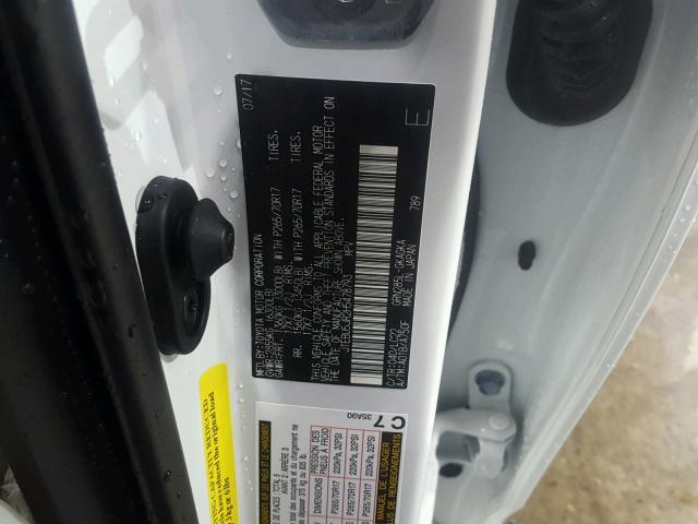 JTEBU5JR2H5478793 - 2017 TOYOTA 4RUNNER SR 白色 照片 10