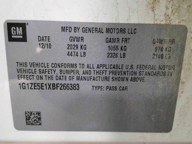 1G1ZE5E1XBF266383 - 2011 CHEVROLET MALIBU LTZ 白色 照片 10