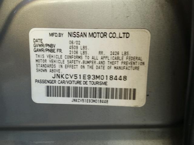 JNKCV51E93M018448 - 2003 INFINITI G35 SILVER photo 10