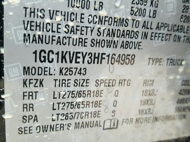 1GC1KVEY3HF164958 - 2017 CHEVROLET SILVERADO BLACK photo 10