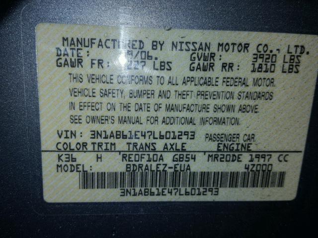 3N1AB61E47L601293 - 2007 NISSAN SENTRA 2.0 GRAY photo 10