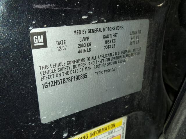 1G1ZH57B78F190885 - 2008 CHEVROLET MALIBU 1LT BLACK photo 10