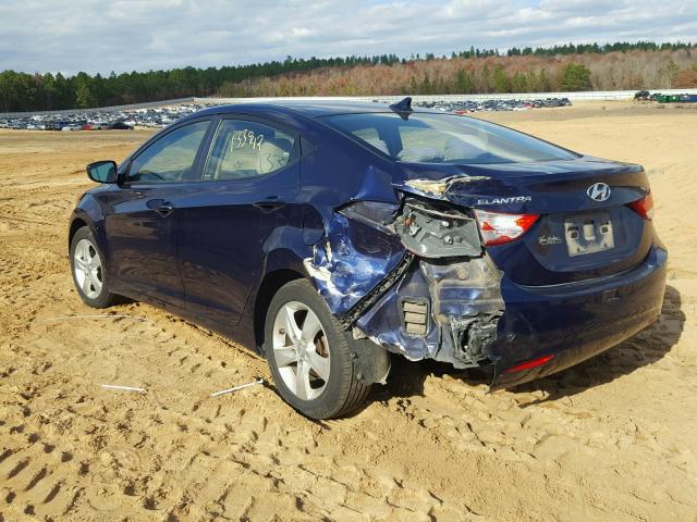 5NPDH4AE3DH157090 - 2013 HYUNDAI ELANTRA GL BLUE photo 3