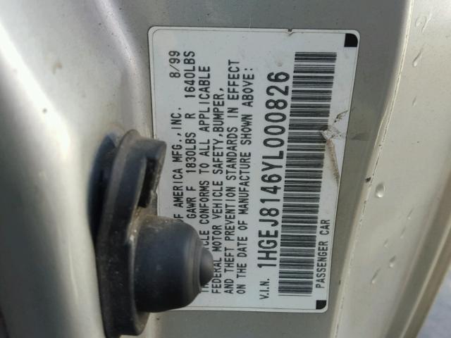 1HGEJ8146YL000826 - 2000 HONDA CIVIC EX SILVER photo 10