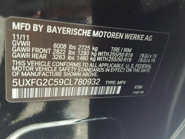 5UXFG2C59CL780932 - 2012 BMW X6 XDRIVE3 BLACK photo 10