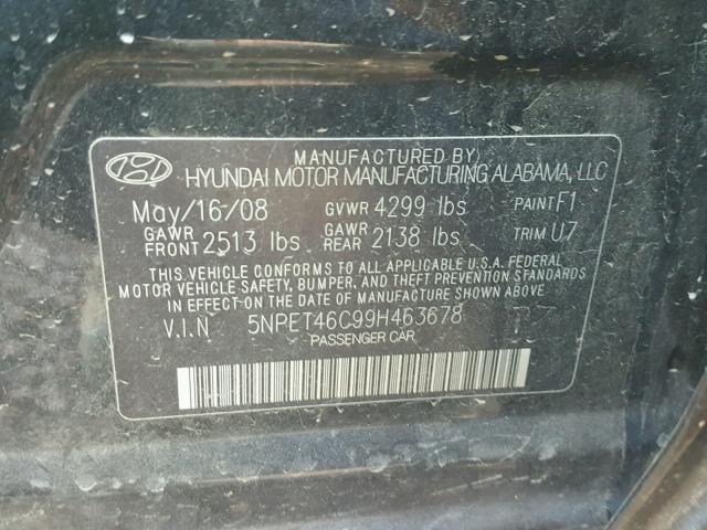 5NPET46C99H463678 - 2009 HYUNDAI SONATA GLS BLACK photo 10