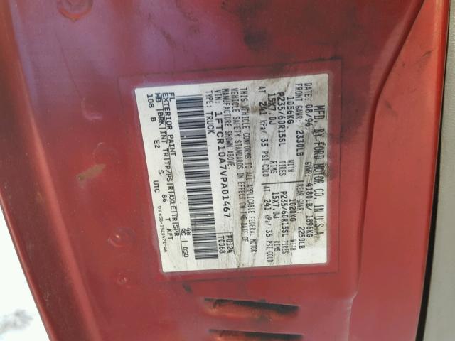 1FTCR10A7VPA01467 - 1997 FORD RANGER RED photo 10