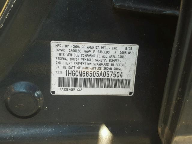 1HGCM66505A057504 - 2005 HONDA ACCORD EX GREEN photo 10