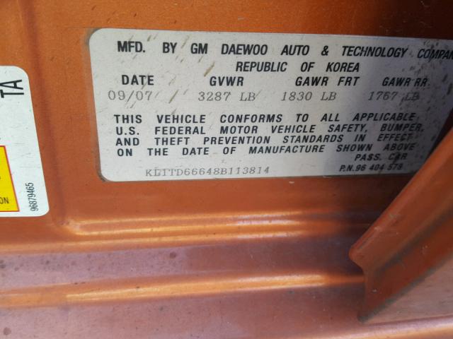 KL1TD66648B113814 - 2008 CHEVROLET AVEO BASE 橙色 照片 10