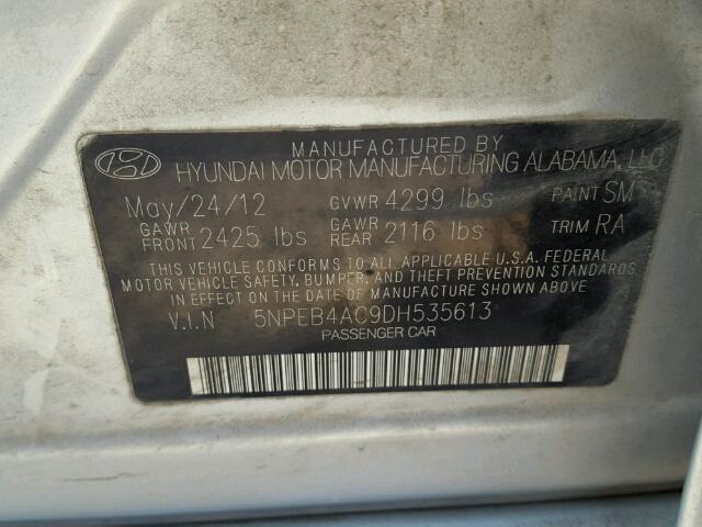 5NPEB4AC9DH535613 - 2013 HYUNDAI SONATA GLS SILVER photo 10