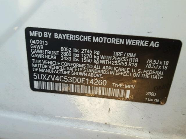 5UXZV4C53D0E14260 - 2013 BMW X5 XDRIVE3 أبيض صورة 10