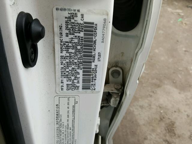 4T1BE32K72U026404 - 2002 TOYOTA CAMRY LE WHITE photo 10